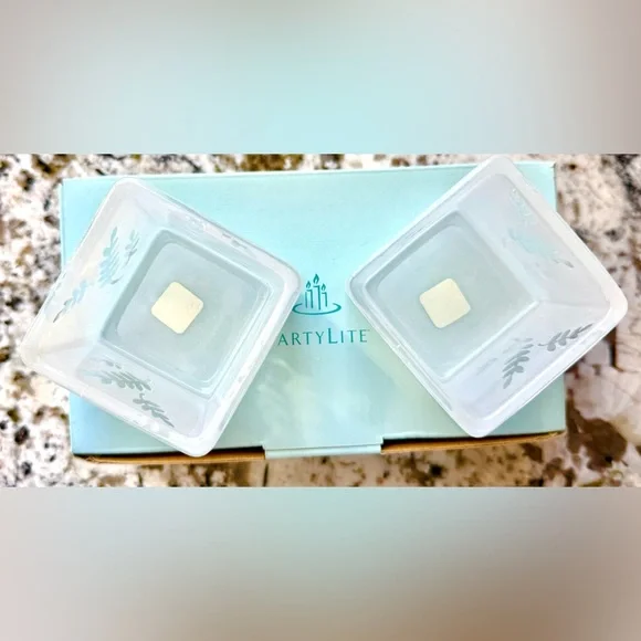 PartyLite SQUARE PAIR Frosted Botanical Votive Holders_(Pair) P7235 - Picture 3 of 7